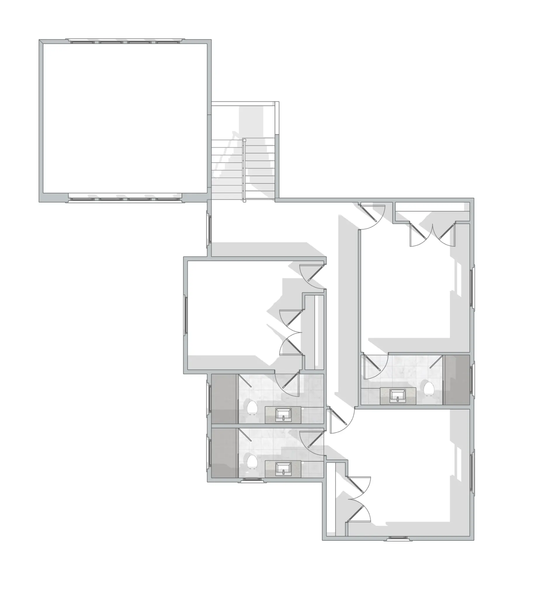 Parcel 1 supplied example upper-level floor plan — illustrative design study